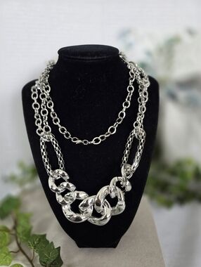 Chunky Silver Statement Chain Necklace / Belt Mixed Link Long Hip Y2K
